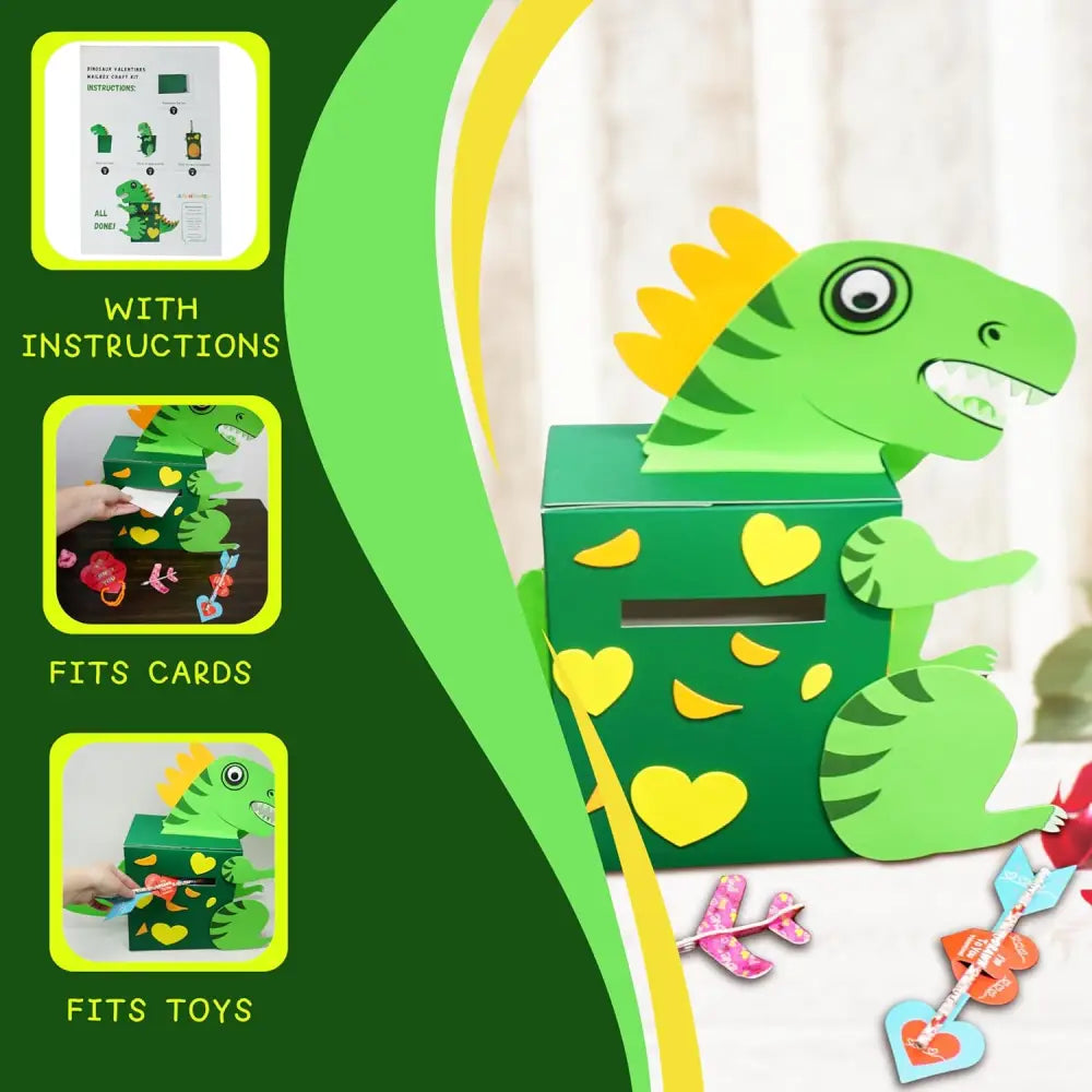 4E’s Novelty DIY Dinosaur Valentine Box Kit – Fun Classroom Craft for Kids’ Card Exchange