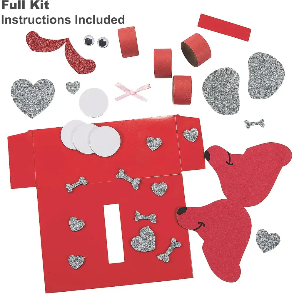 4E’s Novelty DIY Dog Valentine Mailbox Kit – Fun Craft for Kids’ Classroom Card Exchange