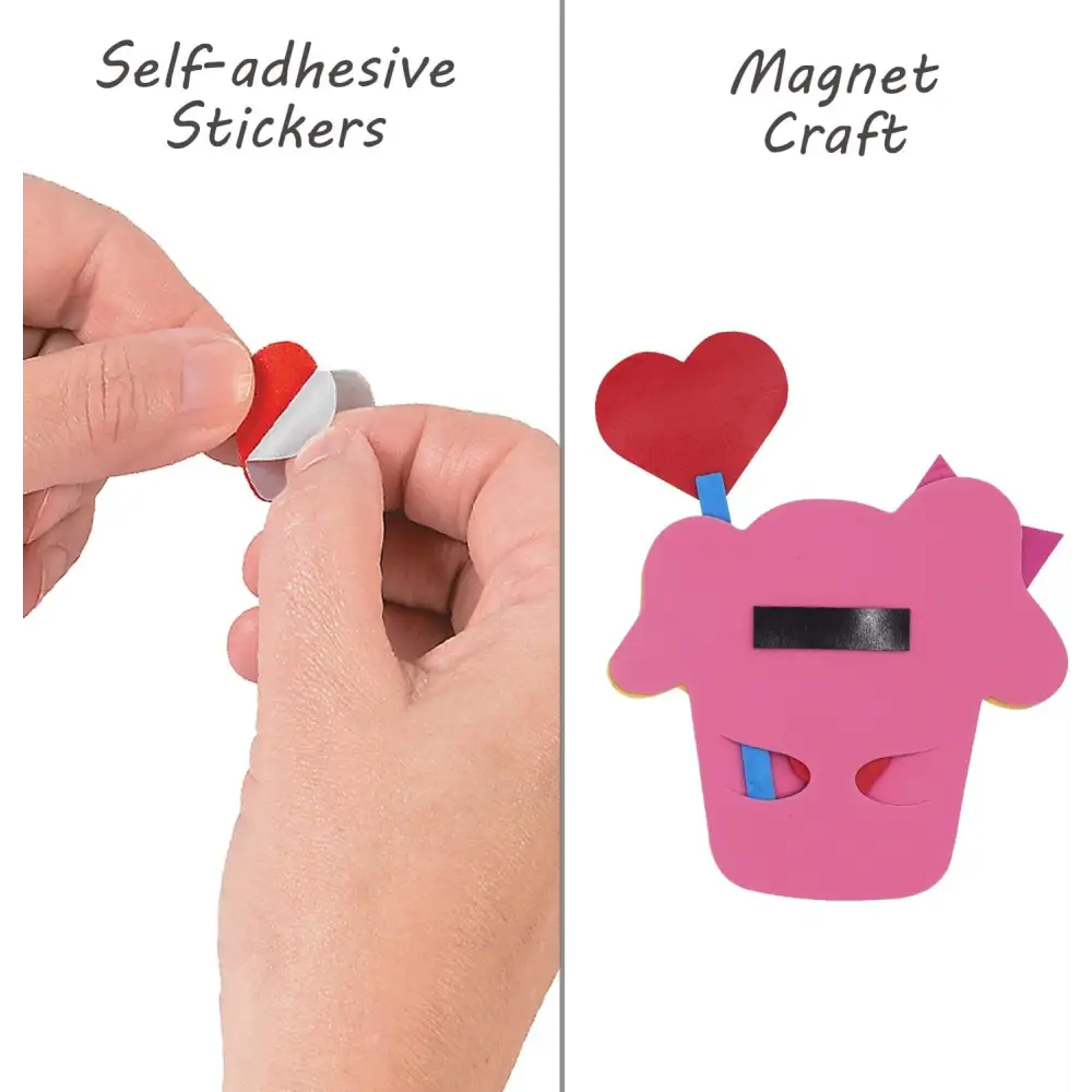 4E’s Novelty DIY Foam Cupcake & Heart Craft Kit – 12-Pack Valentine Crafts for Kids’ Classroom