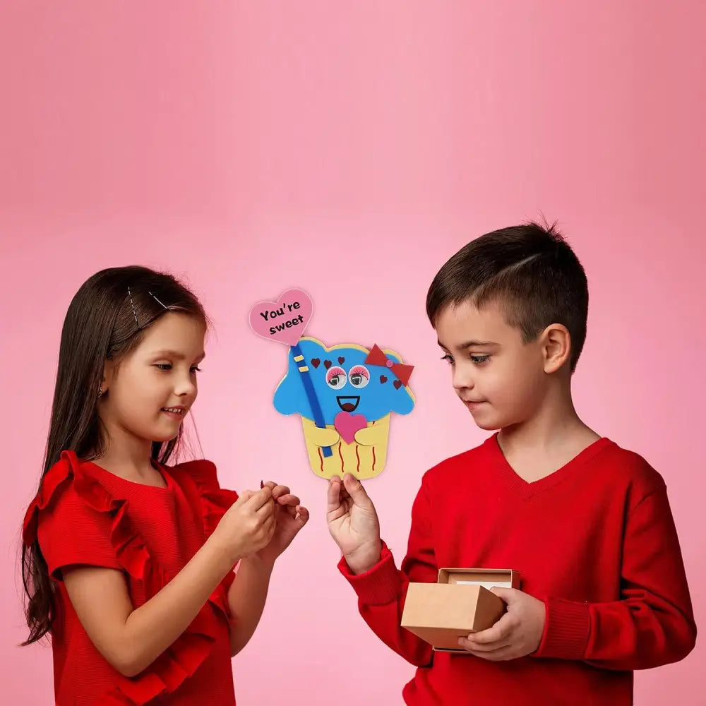 4E’s Novelty DIY Foam Cupcake & Heart Craft Kit – 12-Pack Valentine Crafts for Kids’ Classroom