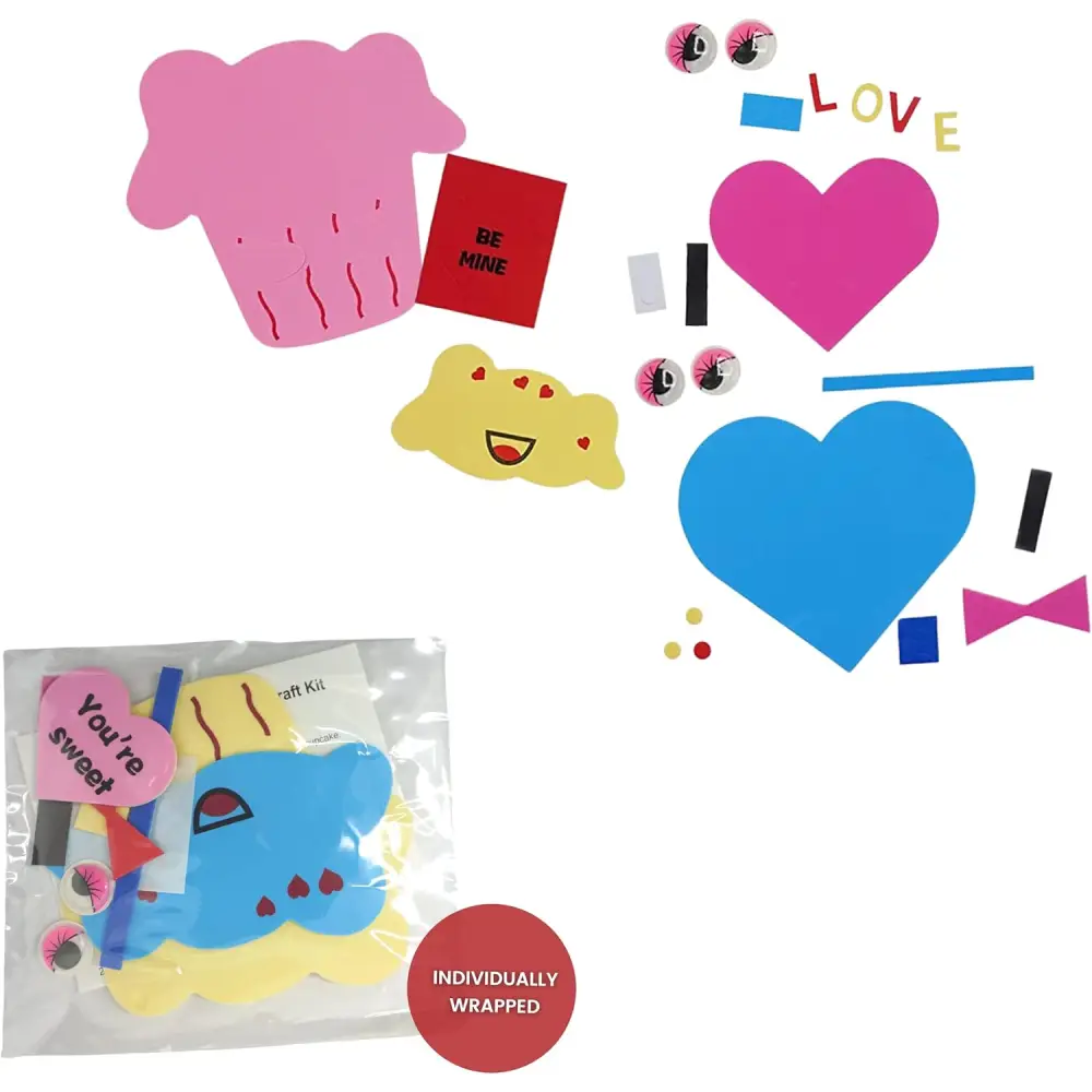 4E’s Novelty DIY Foam Cupcake & Heart Craft Kit – 12-Pack Valentine Crafts for Kids’ Classroom