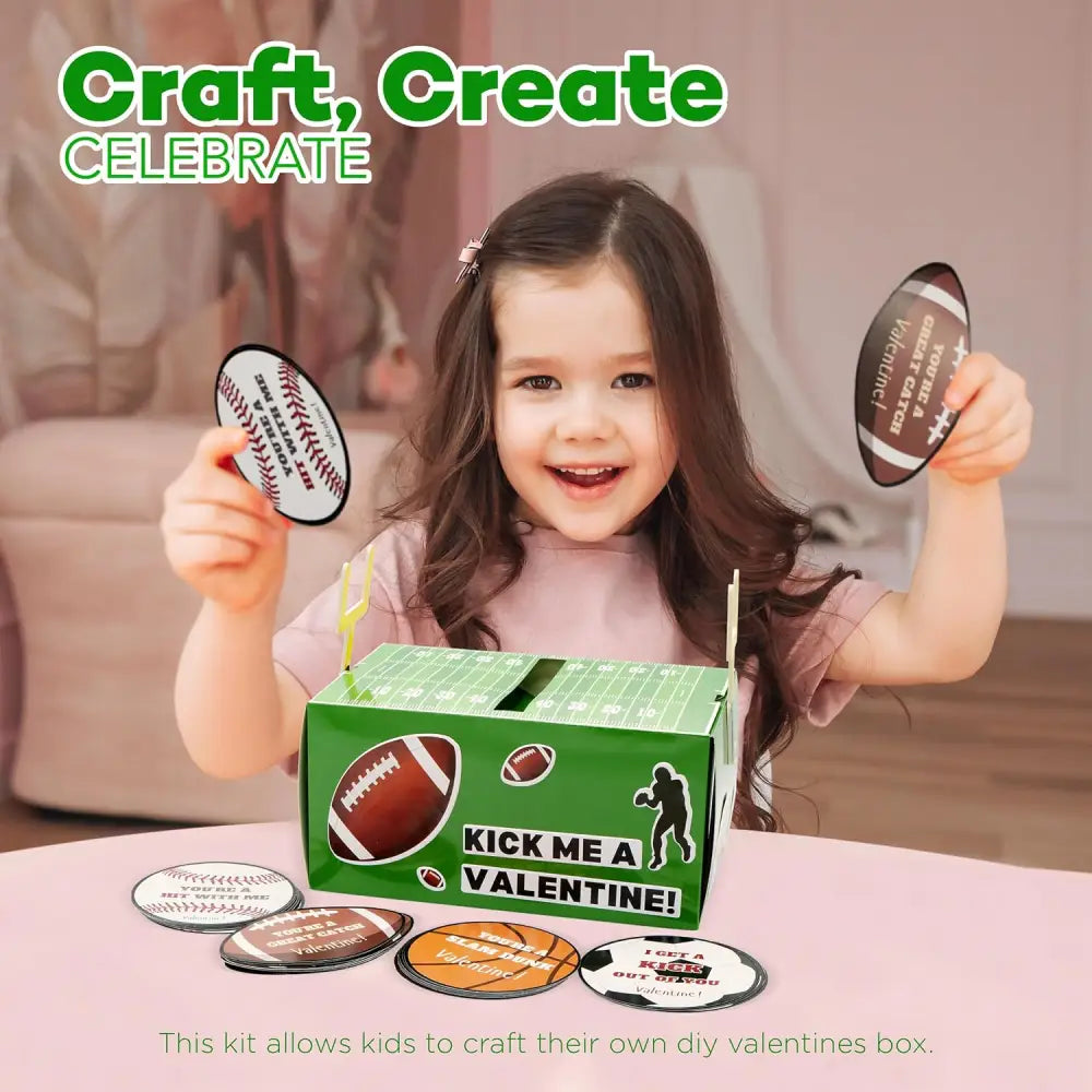 4E’s Novelty DIY Football Valentine Mailbox Kit – 36 Cards for Kids’ School Party Craft