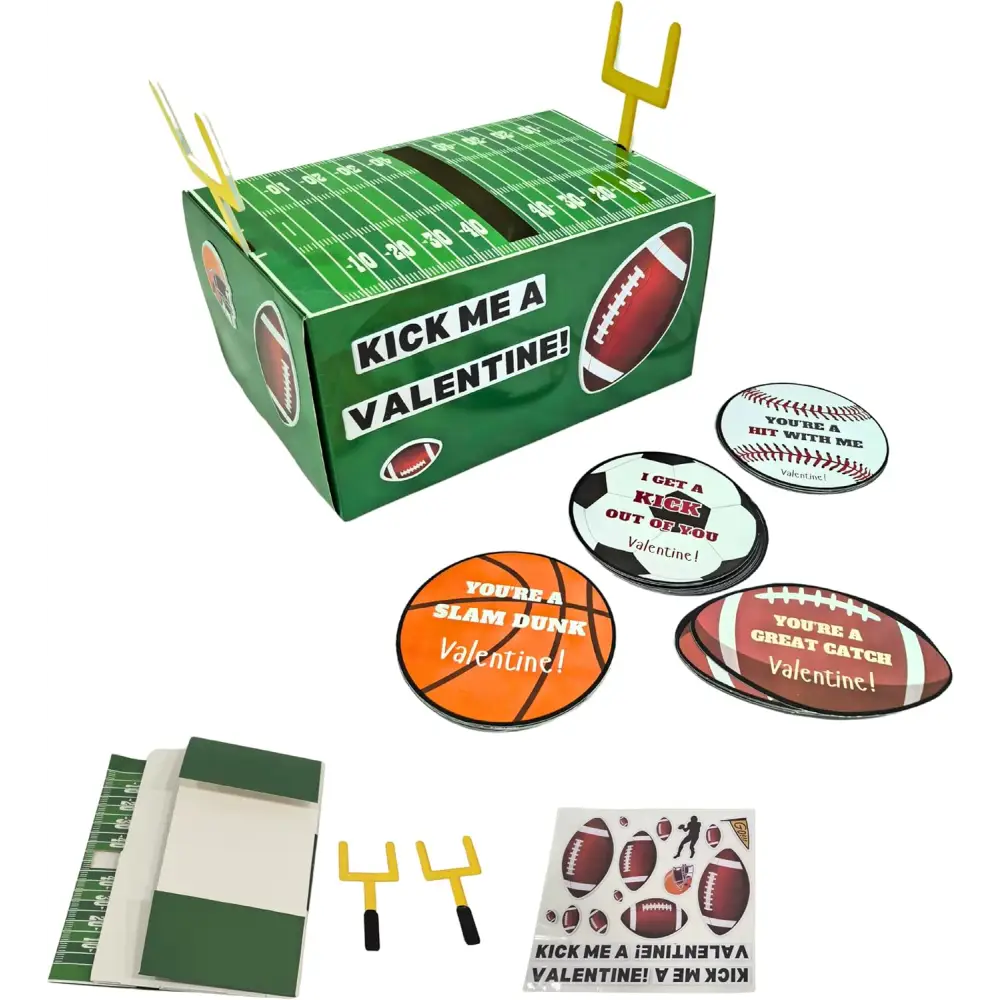 4E’s Novelty DIY Football Valentine Mailbox Kit – 36 Cards for Kids’ School Party Craft