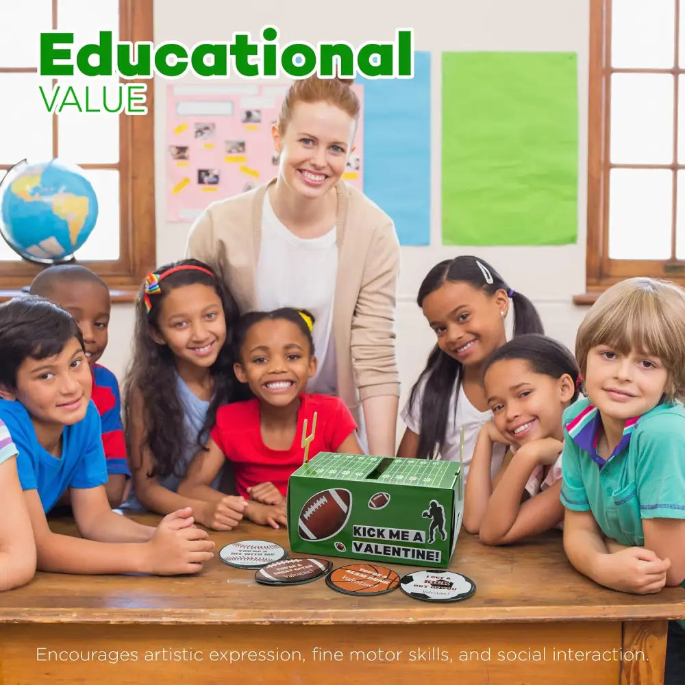 4E’s Novelty DIY Football Valentine Mailbox Kit – 36 Cards for Kids’ School Party Craft