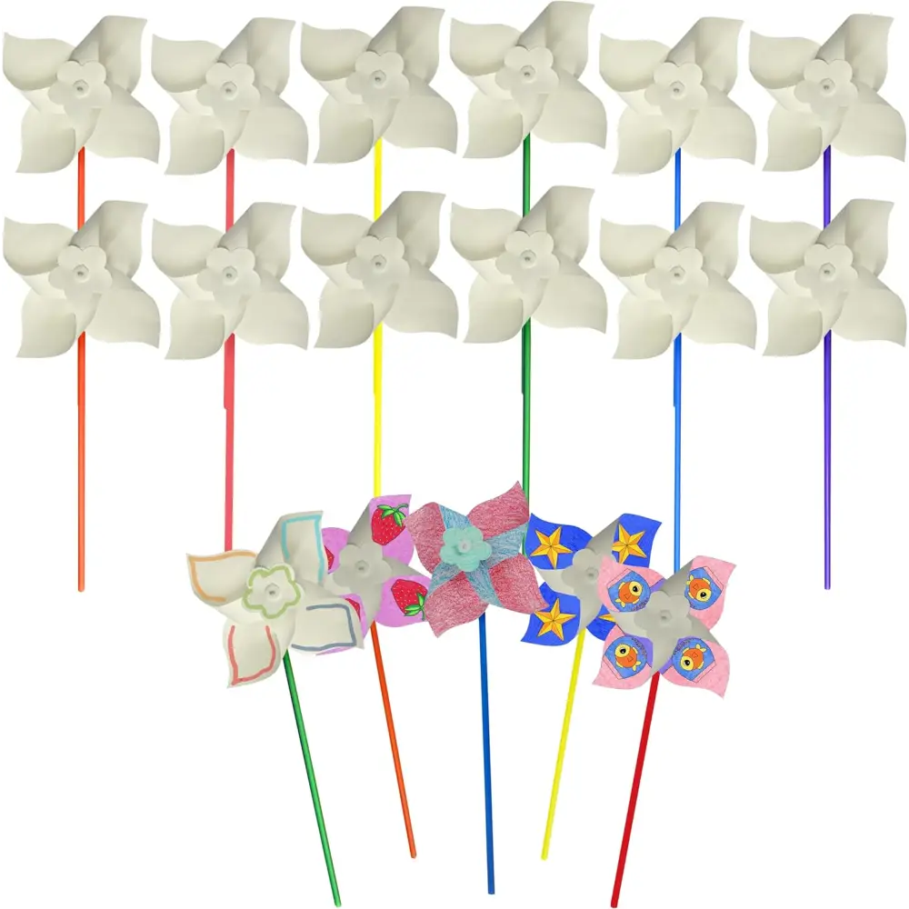 4E’s Novelty DIY Pinwheels Craft for Kids – 48 Pack Color Your Own White Pinwheels Kit - Arts & Crafts