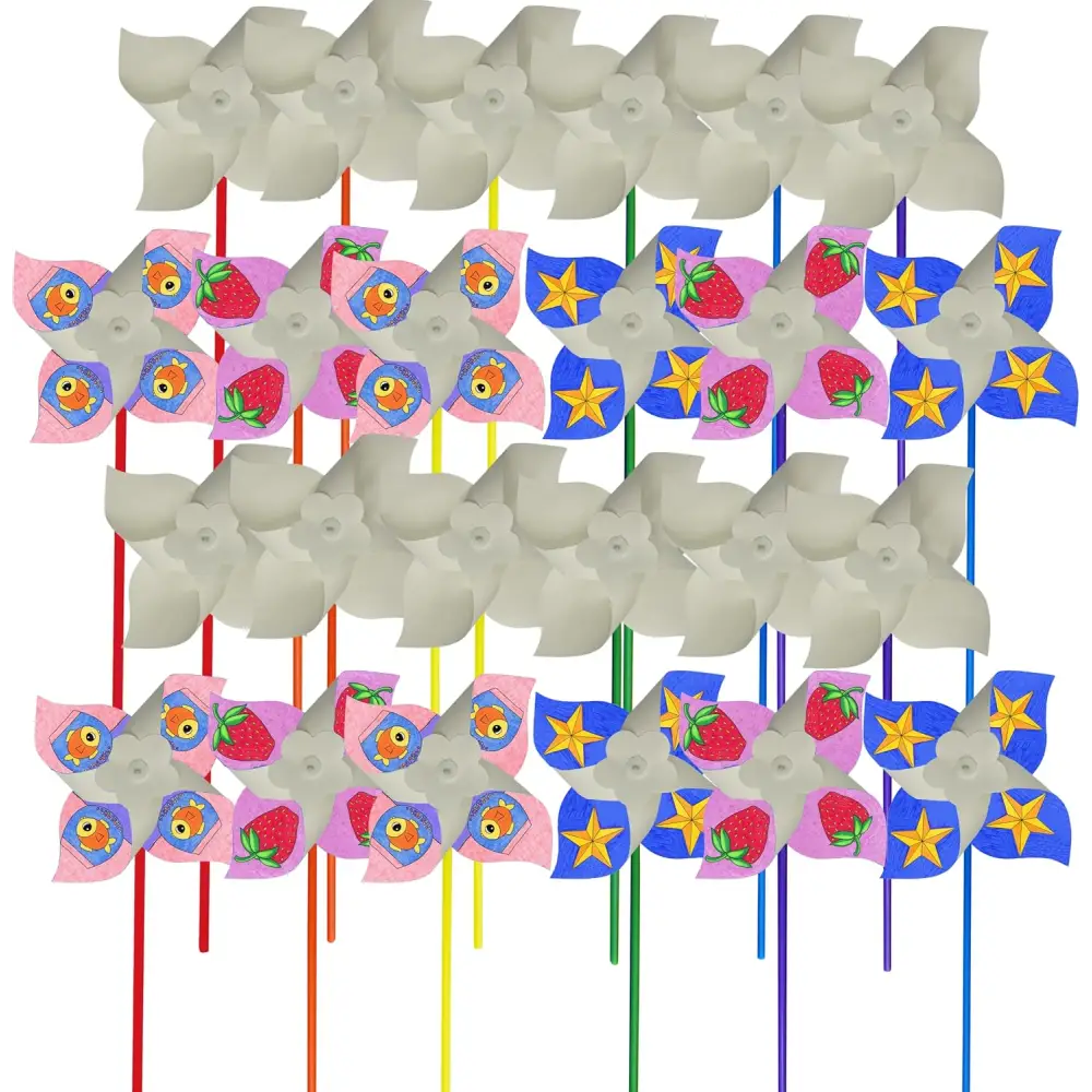 4E’s Novelty DIY Pinwheels Craft for Kids – 48 Pack Color Your Own White Pinwheels Kit - Arts & Crafts