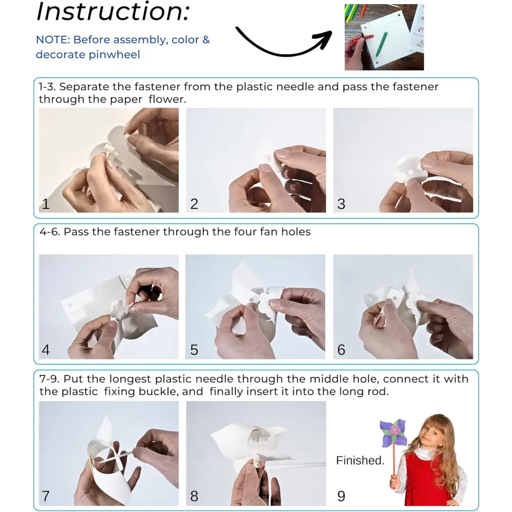 4E’s Novelty DIY Pinwheels Craft for Kids – 48 Pack Color Your Own White Pinwheels Kit - Arts & Crafts