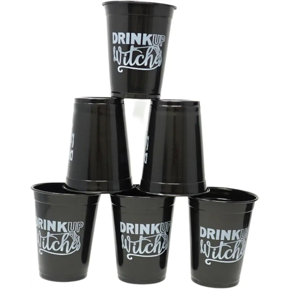 4Eโs Novelty Drink Up Witches Halloween Disposable Cups 50 Pack 16 oz โ Black Plastic Cups Plastic Cups for Party