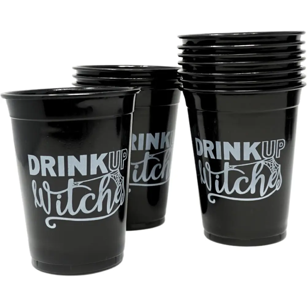 4Eโs Novelty Drink Up Witches Halloween Disposable Cups 50 Pack 16 oz โ Black Plastic Cups Plastic Cups for Party