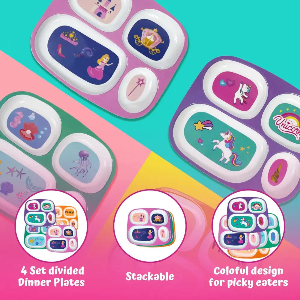 4E’s Novelty Durable Kids Dinnerware Set – Boys Plates with Fun Designs Portion Control & Utensils - Nursing & Feeding