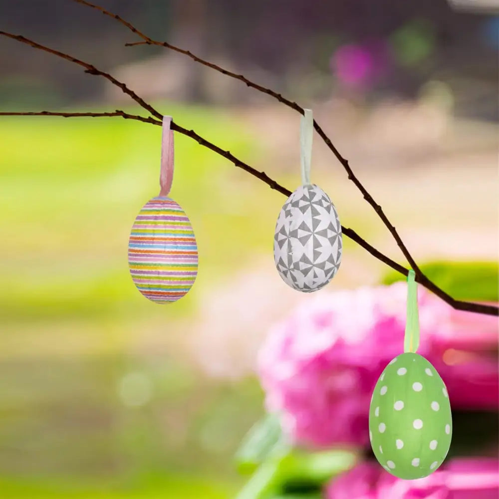 4E’s Novelty Easter Tree Ornaments - 2.25’’ Paper Mache Easter Egg Decorations Set of 12