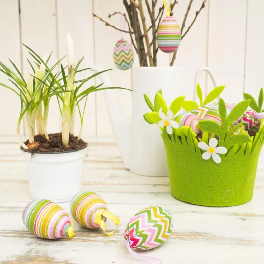 4E’s Novelty Easter Tree Ornaments - 2.25’’ Paper Mache Easter Egg Decorations Set of 12