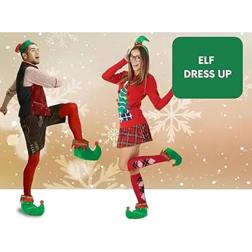 4E’s Novelty Elf Shoes Adults for Men & Women - Soft Elf Costume Accessories Plush Green Red Christmas Elf Slippers