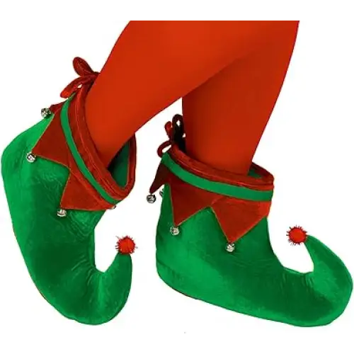 4E’s Novelty Elf Shoes Adults for Men & Women - Soft Elf Costume Accessories Plush Green Red Christmas Elf Slippers