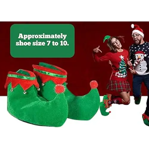 4E’s Novelty Elf Shoes Adults for Men & Women - Soft Elf Costume Accessories Plush Green Red Christmas Elf Slippers