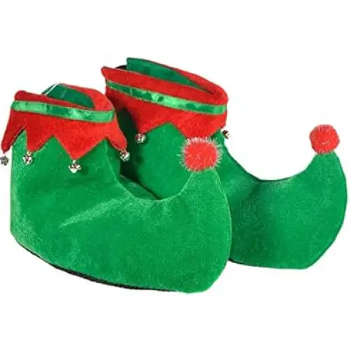 4E’s Novelty Elf Shoes Adults for Men & Women - Soft Elf Costume Accessories Plush Green Red Christmas Elf Slippers
