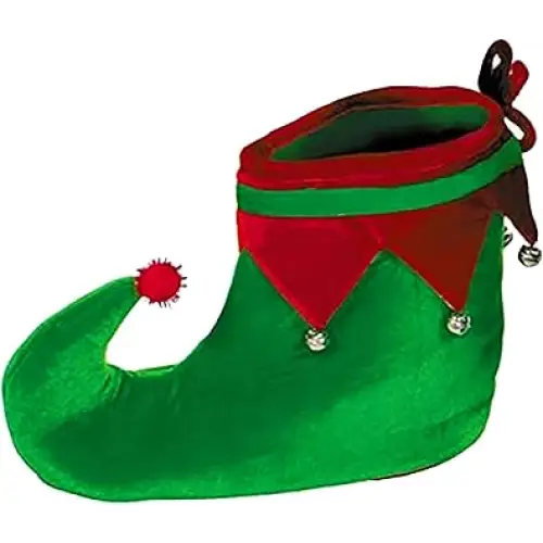 4E’s Novelty Elf Shoes Adults for Men & Women - Soft Elf Costume Accessories Plush Green Red Christmas Elf Slippers
