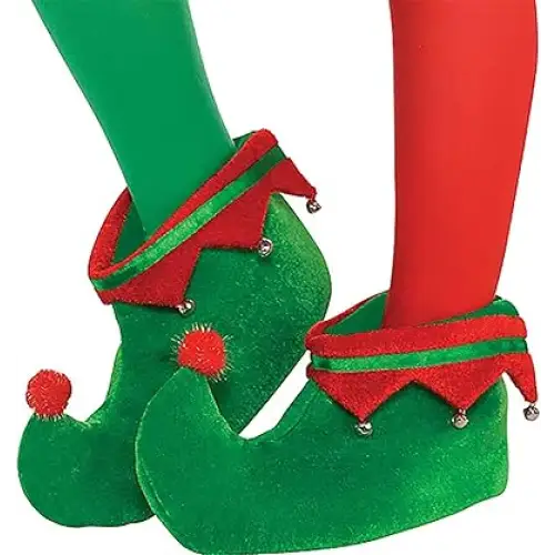 4E’s Novelty Elf Shoes Adults for Men & Women - Soft Elf Costume Accessories Plush Green Red Christmas Elf Slippers