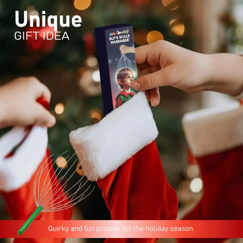 4E’s Novelty Elf’s Scalp Massager – Christmas Gift for Relaxation Stress Relief and Hair Growth – Fun Head Scratch Tool