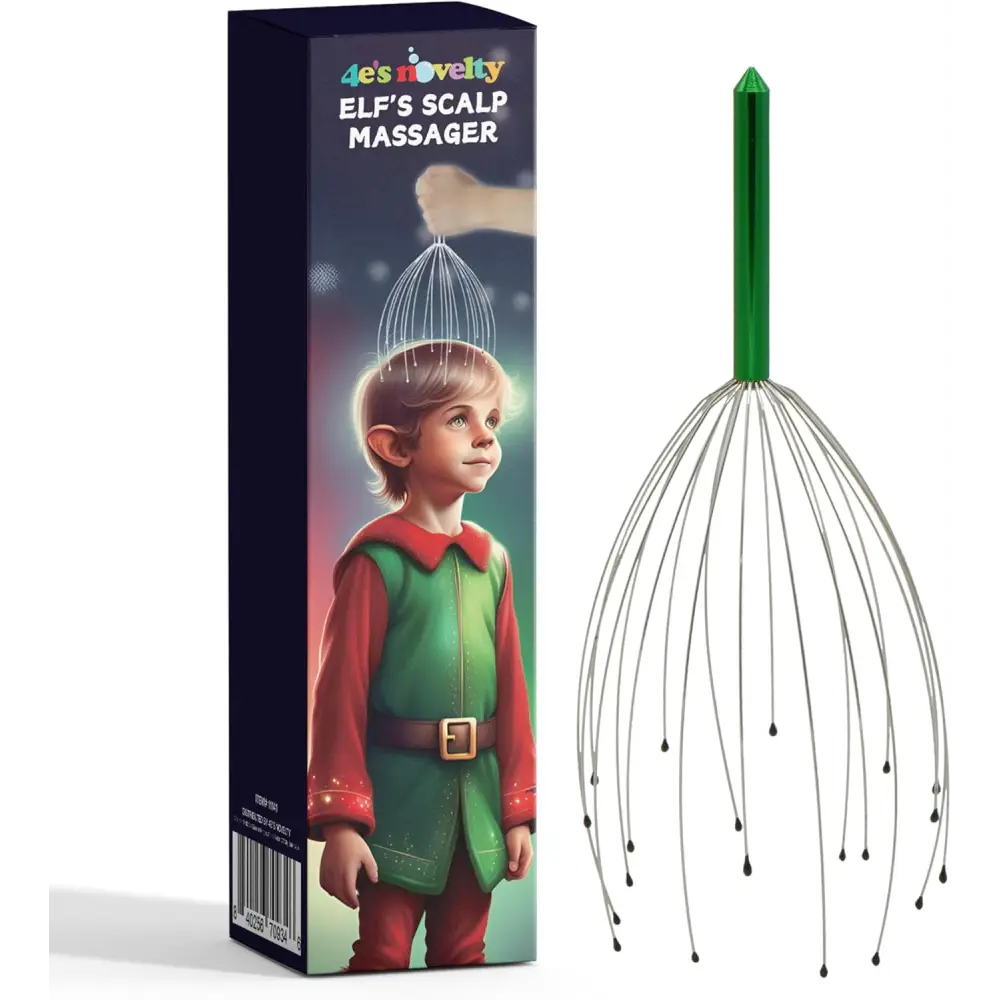 4E’s Novelty Elf’s Scalp Massager – Christmas Gift for Relaxation Stress Relief and Hair Growth – Fun Head Scratch Tool