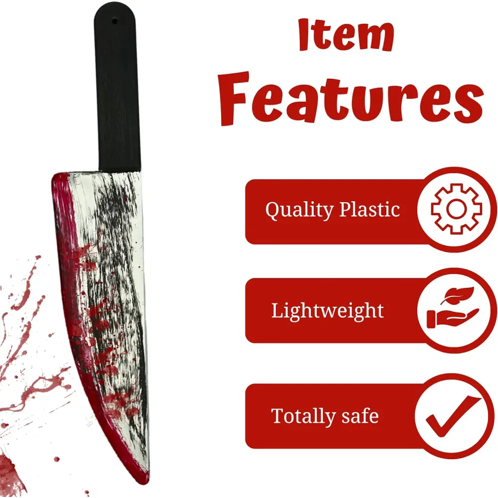 4E’s Novelty Fake Knife with Blood – 16.5’’ Realistic Halloween Bloody Knife Prop for Kids & Adults