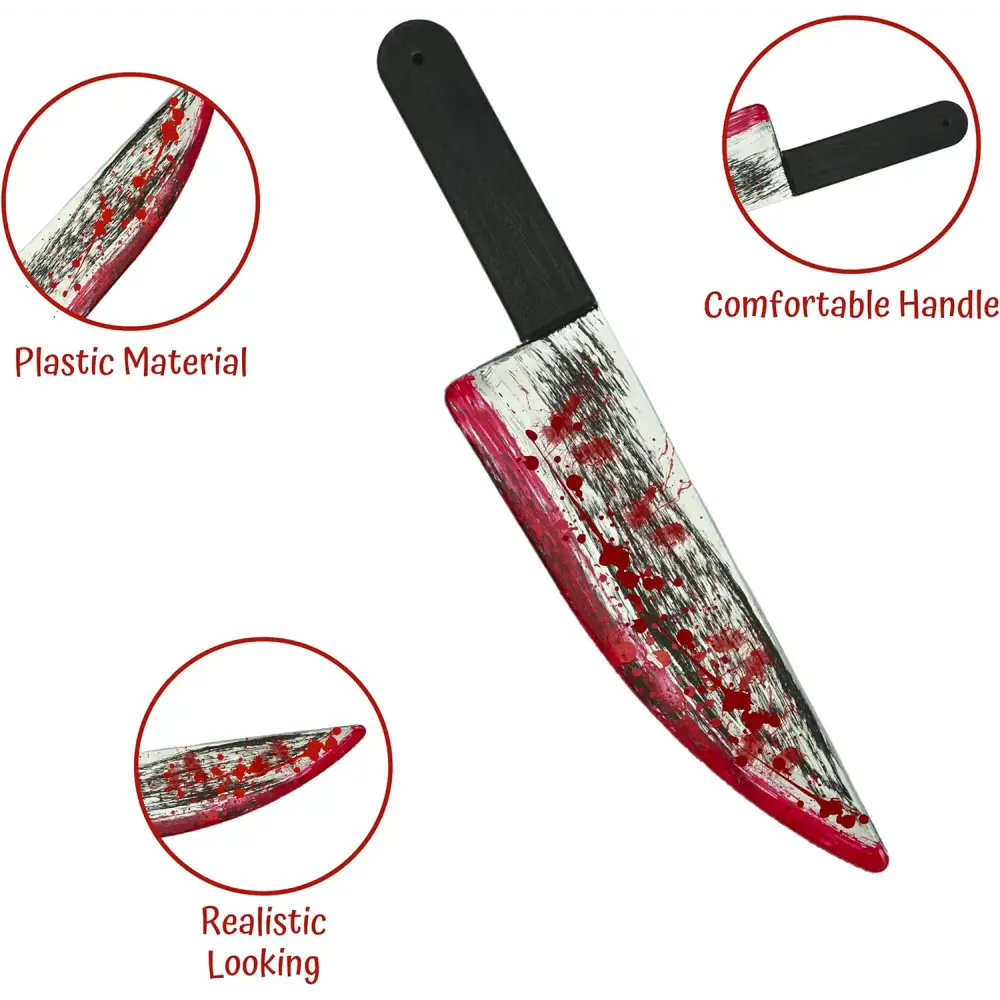 4E’s Novelty Fake Knife with Blood – 16.5’’ Realistic Halloween Bloody Knife Prop for Kids & Adults