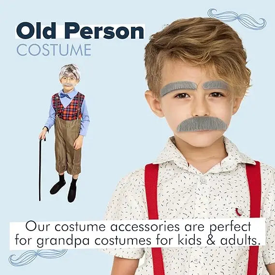 4E’s Novelty Fake Mustache & Eyebrows – Old Man Costume Accessory for 100th Day of School - Costumes & Accessories