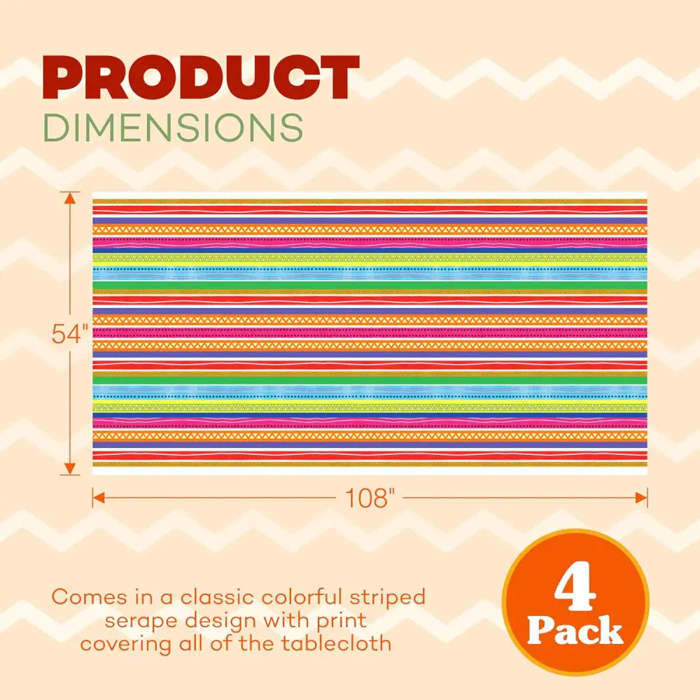 4E’s Novelty Fiesta Plastic Tablecloths – 4 Pack 54x108 | Cinco de Mayo & Taco Party Decor