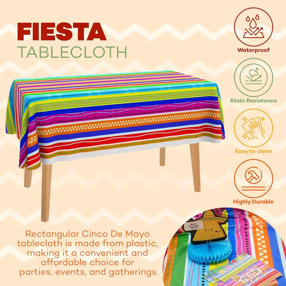 4E’s Novelty Fiesta Plastic Tablecloths – 4 Pack 54x108 | Cinco de Mayo & Taco Party Decor