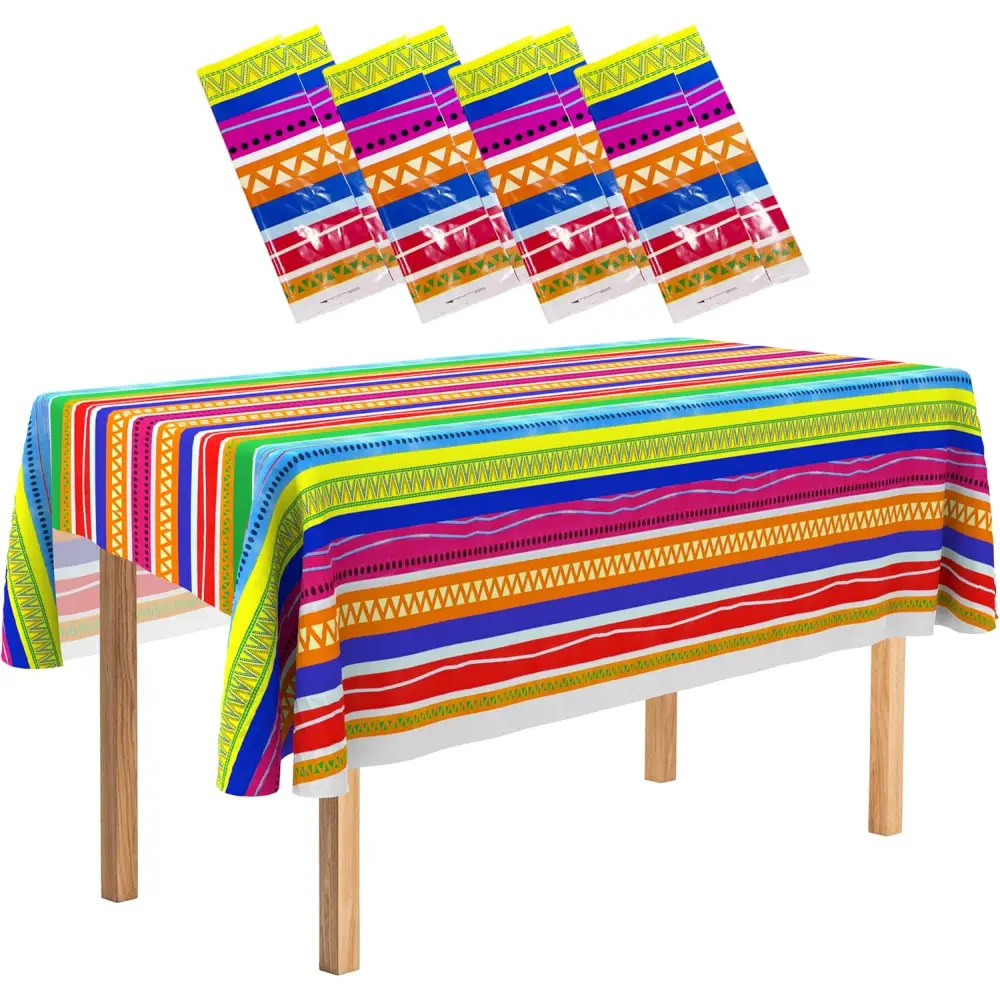 4E’s Novelty Fiesta Plastic Tablecloths – 4 Pack 54x108 | Cinco de Mayo & Taco Party Decor