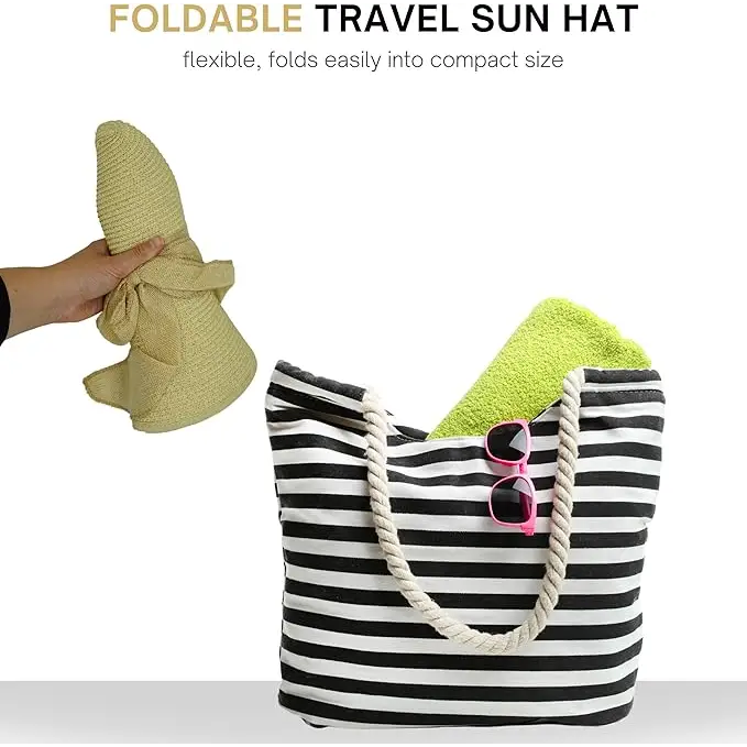 4Eโs Novelty Floppy Sun Hat with Sunglasses UPF 50 + Packable Straw Hat for Women Adjustable Beach Hat Travel
