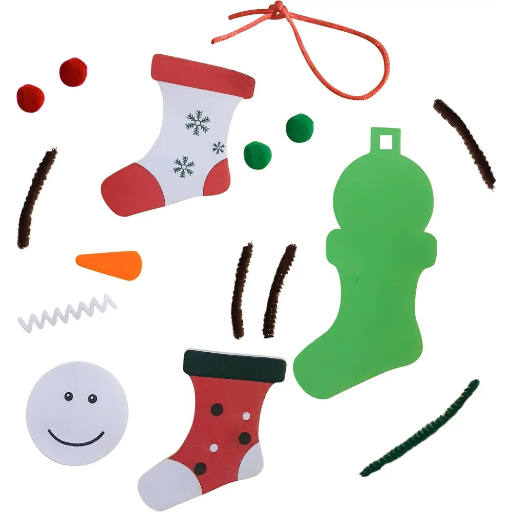 4E’s Novelty Foam Christmas Snowman Stocking Ornament Craft (12 Pack) - Christmas Crafts for Kids DIY Stocking Ornament