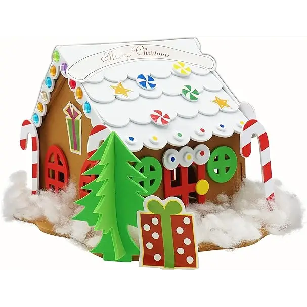 4E’s Novelty Foam Gingerbread House Craft Kit (2 Pack) - DIY Foam Gingerbread Build & Decorate Set - Self Adhesive Fun