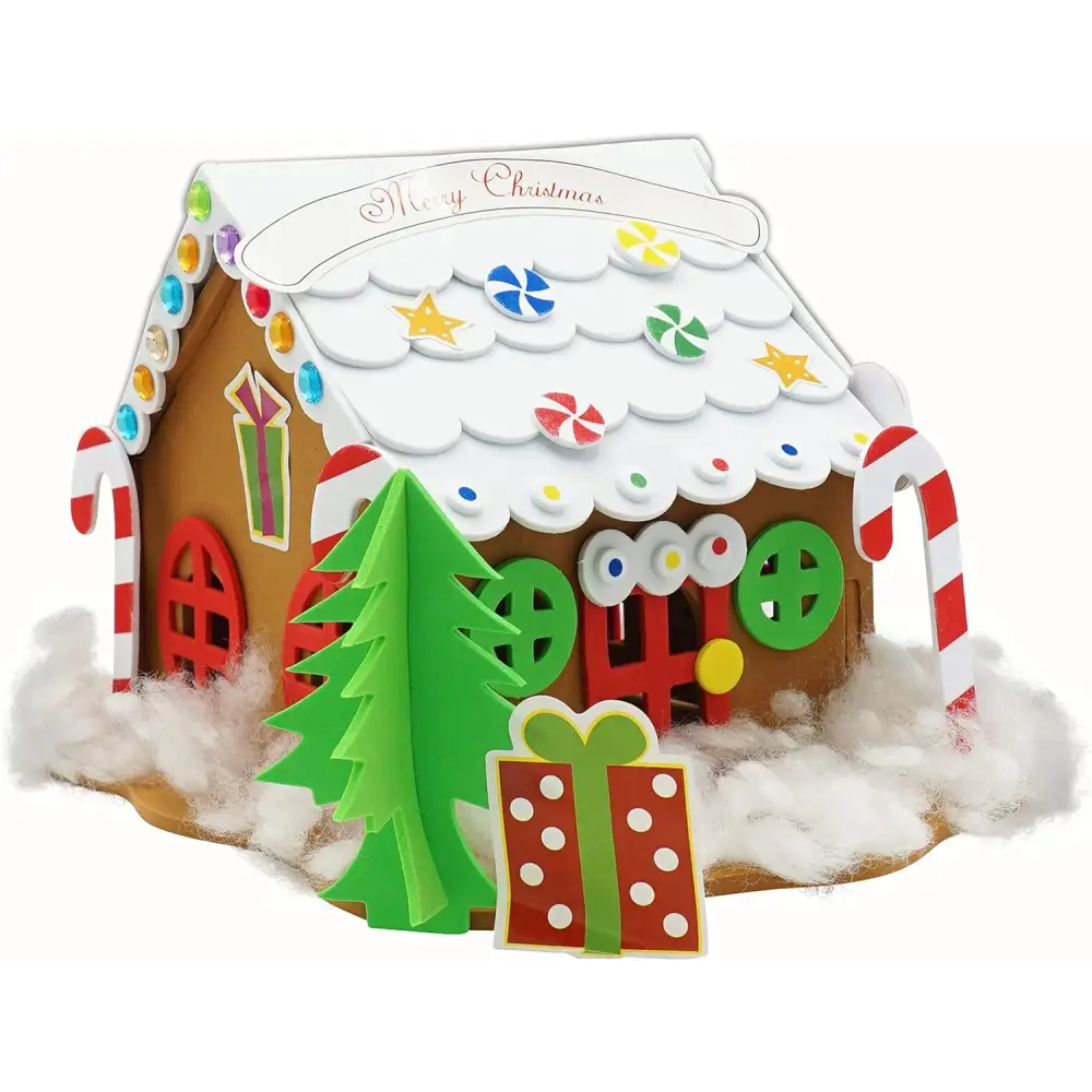 4E’s Novelty Foam Gingerbread House Craft Kit – DIY Christmas Fun for Kids Ages 3-12