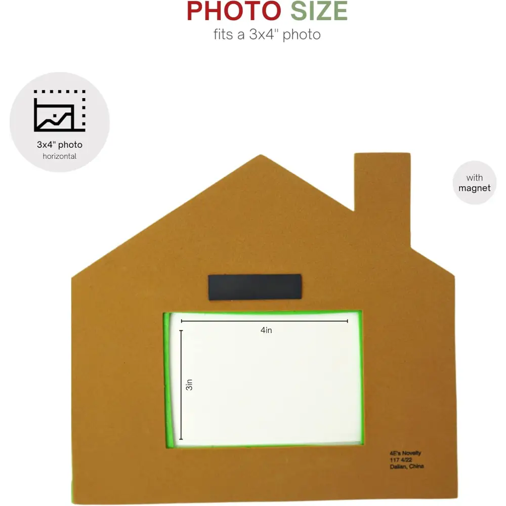 4E’s Novelty Foam Gingerbread House Picture Frame Craft (12 Pack) – DIY Self Adhesive Christmas Photo Magnet Craft Kits