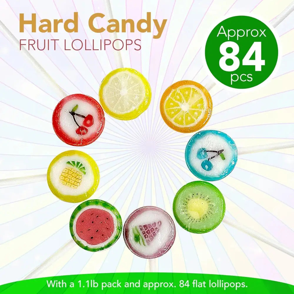 4E’s Novelty Fruit Lollipops Bulk Set – 84 Individually Wrapped Suckers for Parties & Treat Bags 1.1lb - Party Supplies