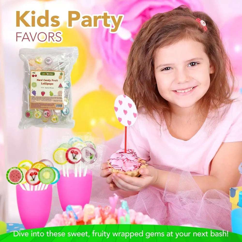 4E’s Novelty Fruit Lollipops Bulk Set – 84 Individually Wrapped Suckers for Parties & Treat Bags 1.1lb - Party Supplies