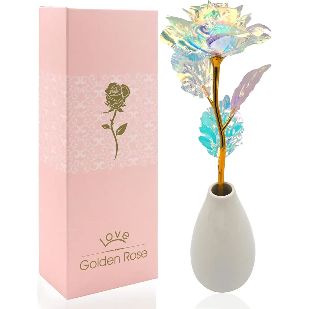 4E’s Novelty Galaxy Crystal Rose – Iridescent Forever Rose with Heart Stand & Gift Box
