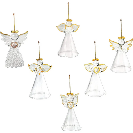 4E’s Novelty Glass Angel Ornaments for Christmas Tree (Set of 24) - 2.5’’ Mini Angels Decor Clear Spun Glass Angel