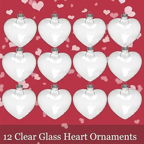 4E’s Novelty Glass Heart Christmas Ornament 60mm/2.36’’ Clear Fillable Ornaments (12 Pack) – Shatterproof Clear