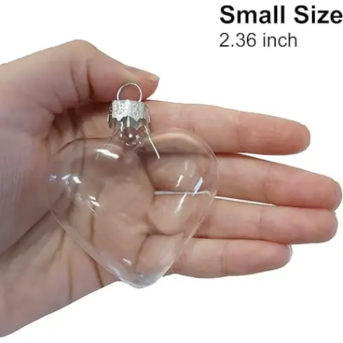 4E’s Novelty Glass Heart Christmas Ornament 60mm/2.36’’ Clear Fillable Ornaments (12 Pack) – Shatterproof Clear