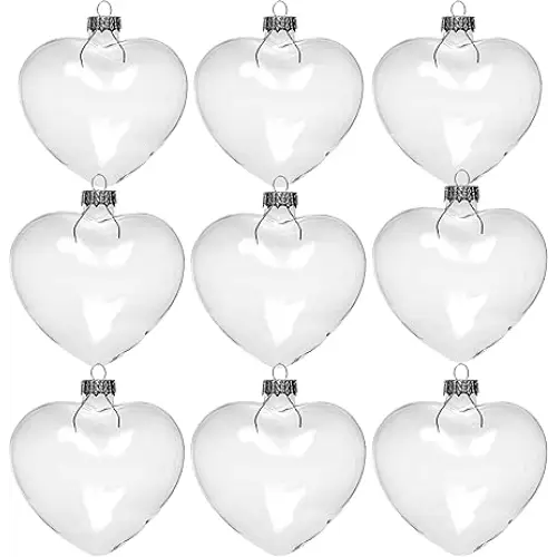 4E’s Novelty Glass Heart Christmas Ornament 60mm/2.36’’ Clear Fillable Ornaments (12 Pack) – Shatterproof Clear