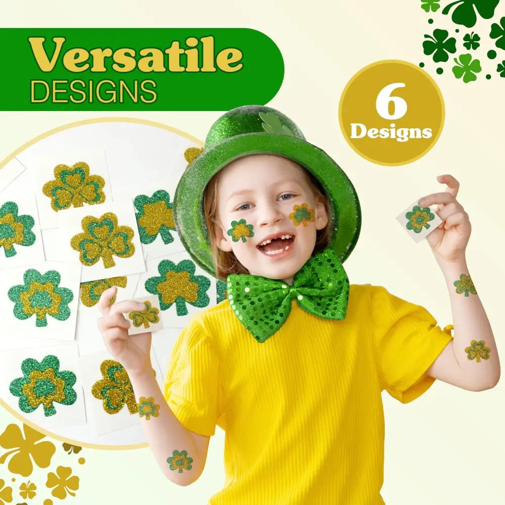 4E’s Novelty Glitter Shamrock Tattoos – 24 Pack St. Patrick’s Day Party Accessories for Kids & Adults