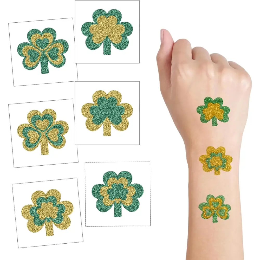 4E’s Novelty Glitter Shamrock Tattoos – 24 Pack St. Patrick’s Day Party Accessories for Kids & Adults