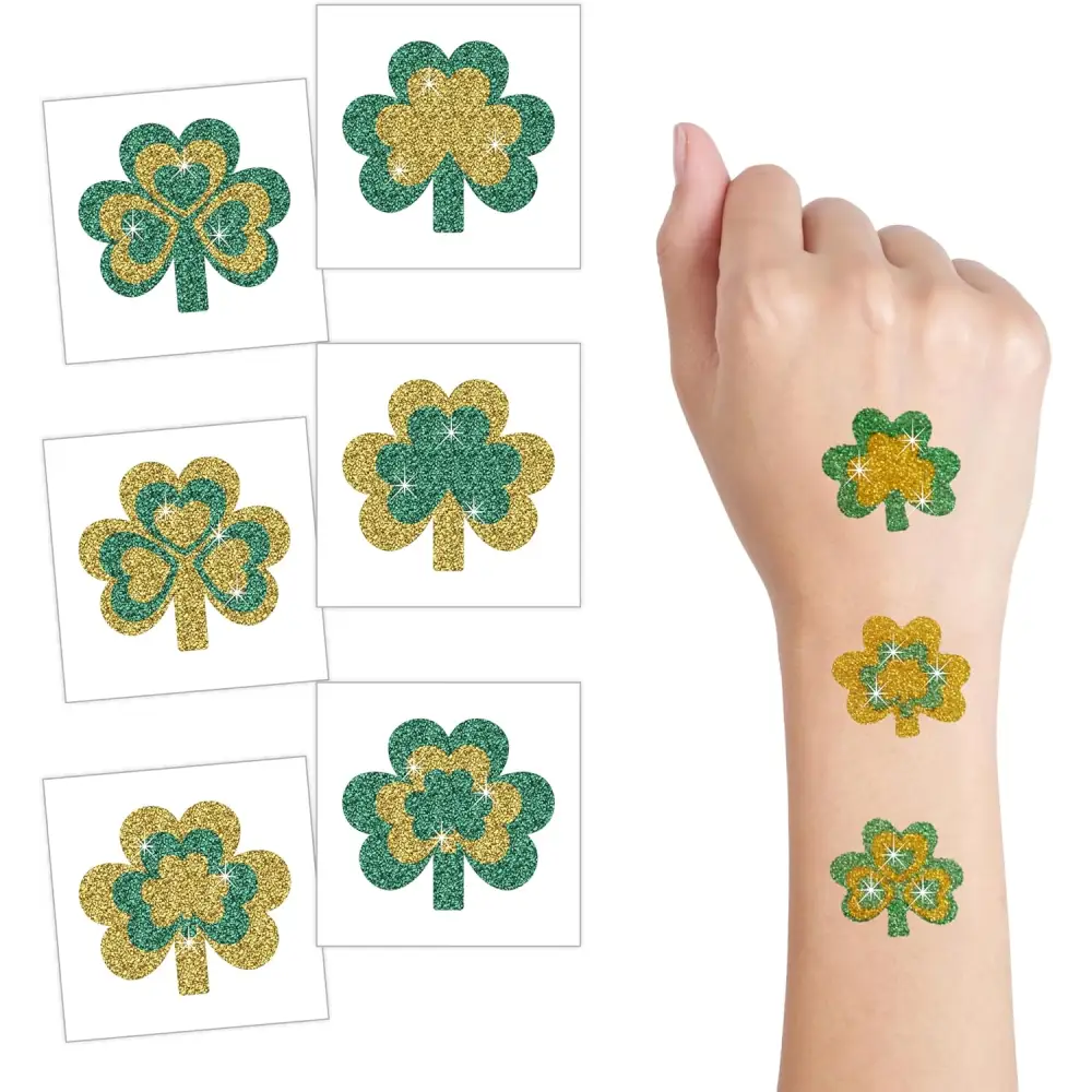 4E’s Novelty Glitter Shamrock Tattoos – 24 Pack St. Patrick’s Day Party Accessories for Kids & Adults