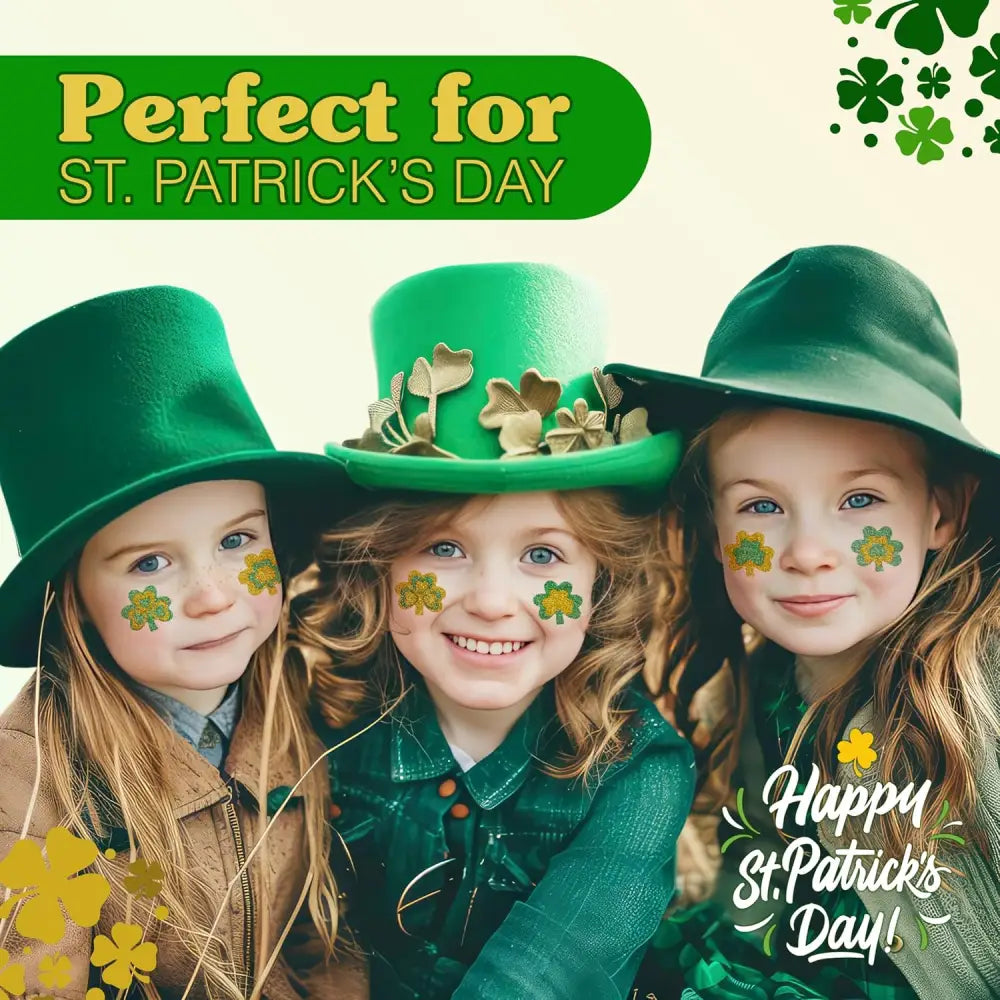 4E’s Novelty Glitter Shamrock Tattoos – 24 Pack St. Patrick’s Day Party Accessories for Kids & Adults