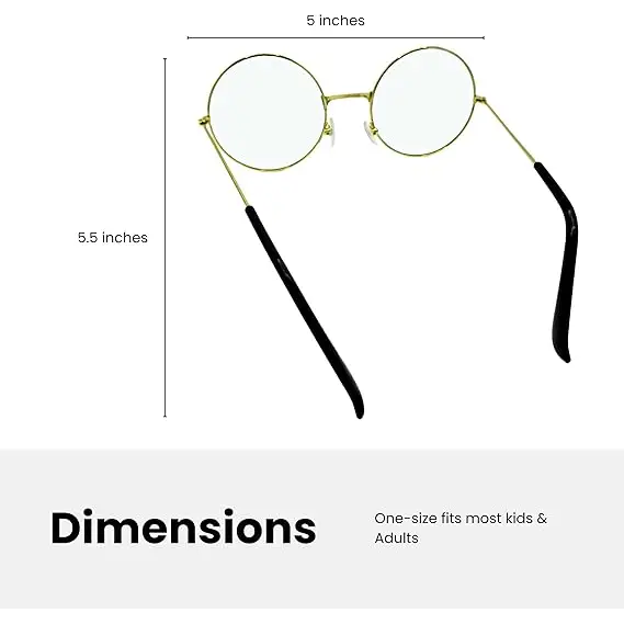4E’s Novelty Gold Round Glasses – Old Man Granny Glasses for Kids’ 100th Day of School Costume - Costume Accessories