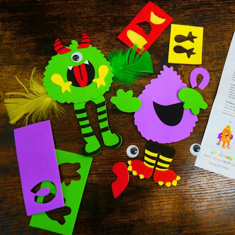 4E’s Novelty Halloween Crafts for Kids (4 Pack) - Silly Monster Crafts Kids with Magnetic Foam Stickers Fun Halloween