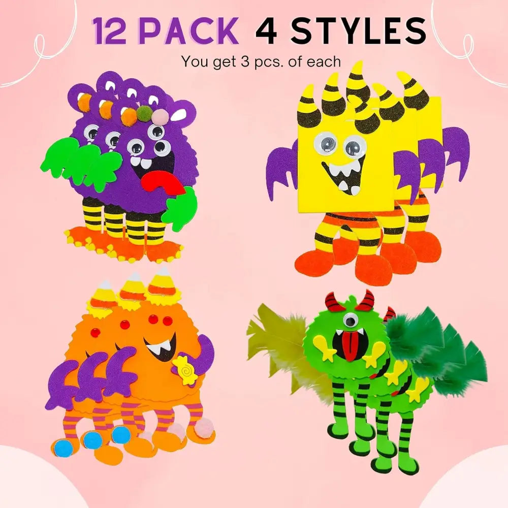 4E’s Novelty Halloween Crafts for Kids (4 Pack) - Silly Monster Crafts Kids with Magnetic Foam Stickers Fun Halloween