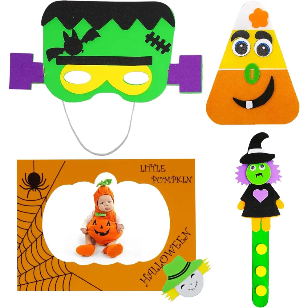 4E’s Novelty Halloween Crafts for Kids (Makes 4) – Foam Halloween Craft Kit with Frame Mask Bookmark & Candy Corn
